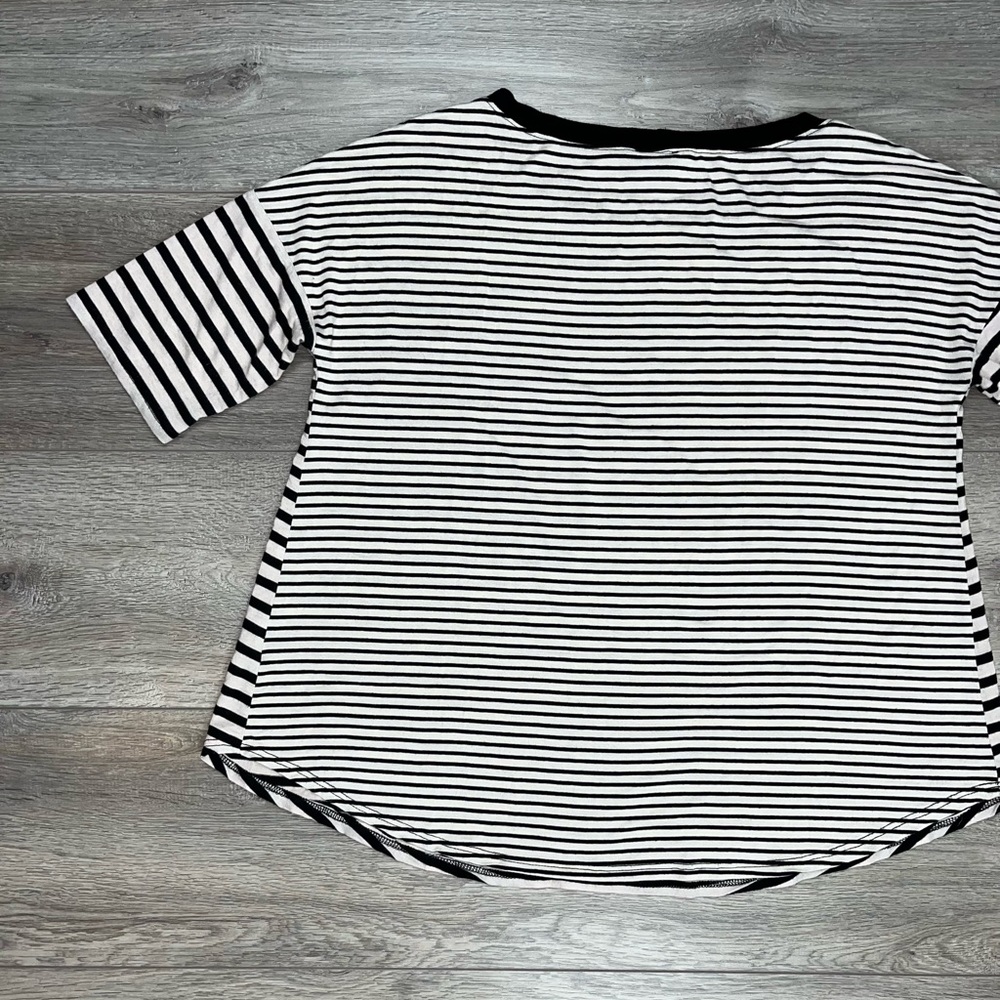 Sparkle & Fade Striped Elbow Sleeve Shirt Small Black Cream - Picture 11 of 13